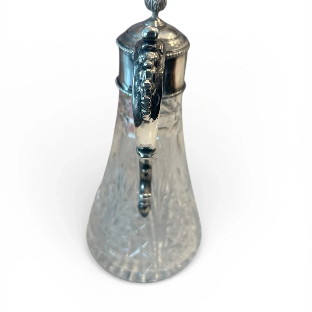 Vintage Cut Crystal Claret Jug / Wine Decanter with Silver-Plated Mount